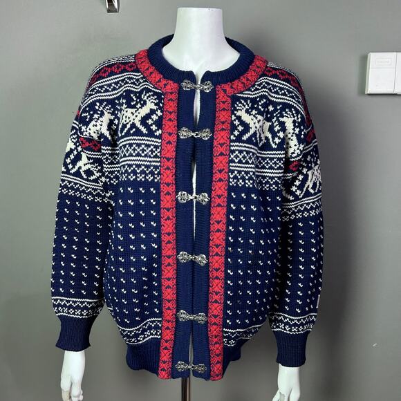 Dale of Norway sweater men's Medium unisex cardigan reindeer fair isle grandpa - Picture 1 of 13